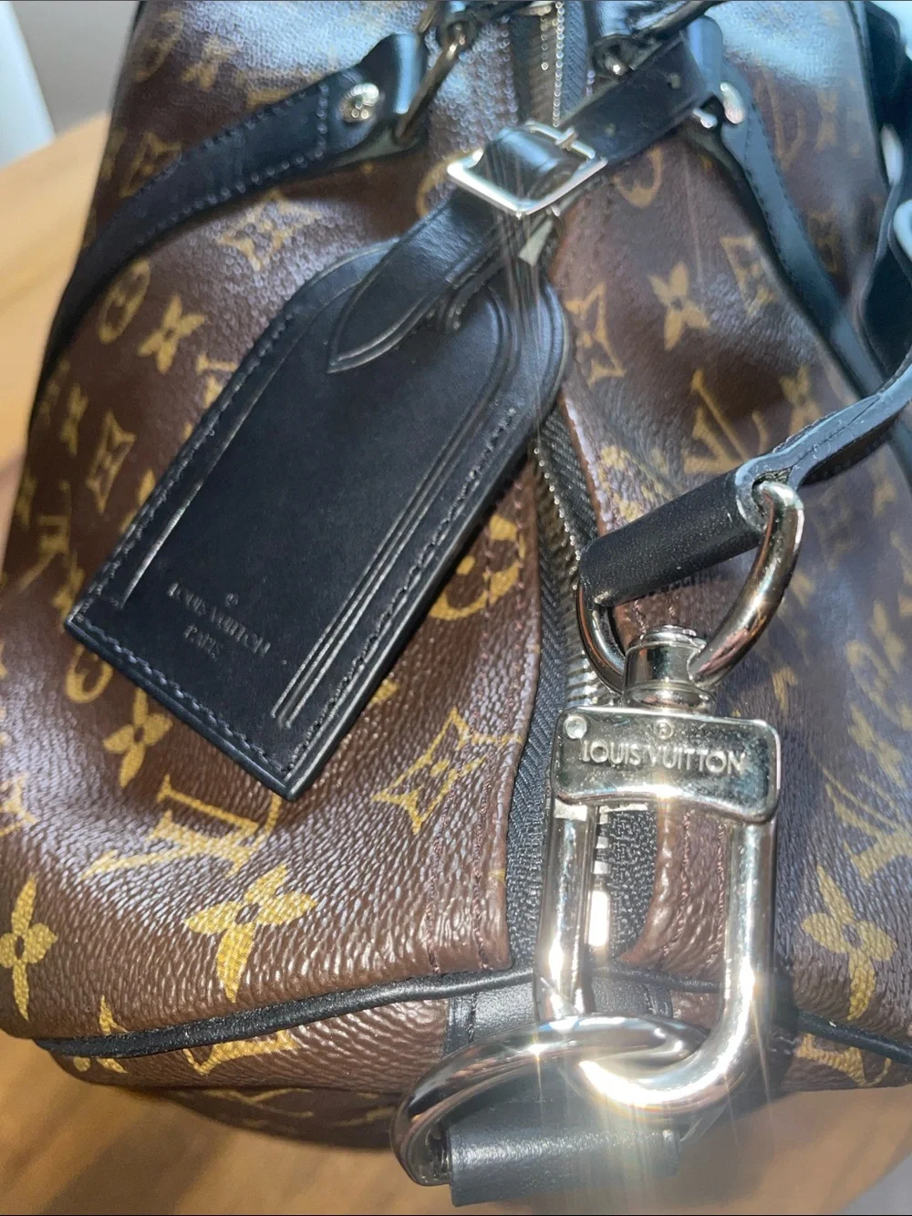 Louis Vuitton Brown Monogram Duffel with Black Leather Trim 45 Keepall